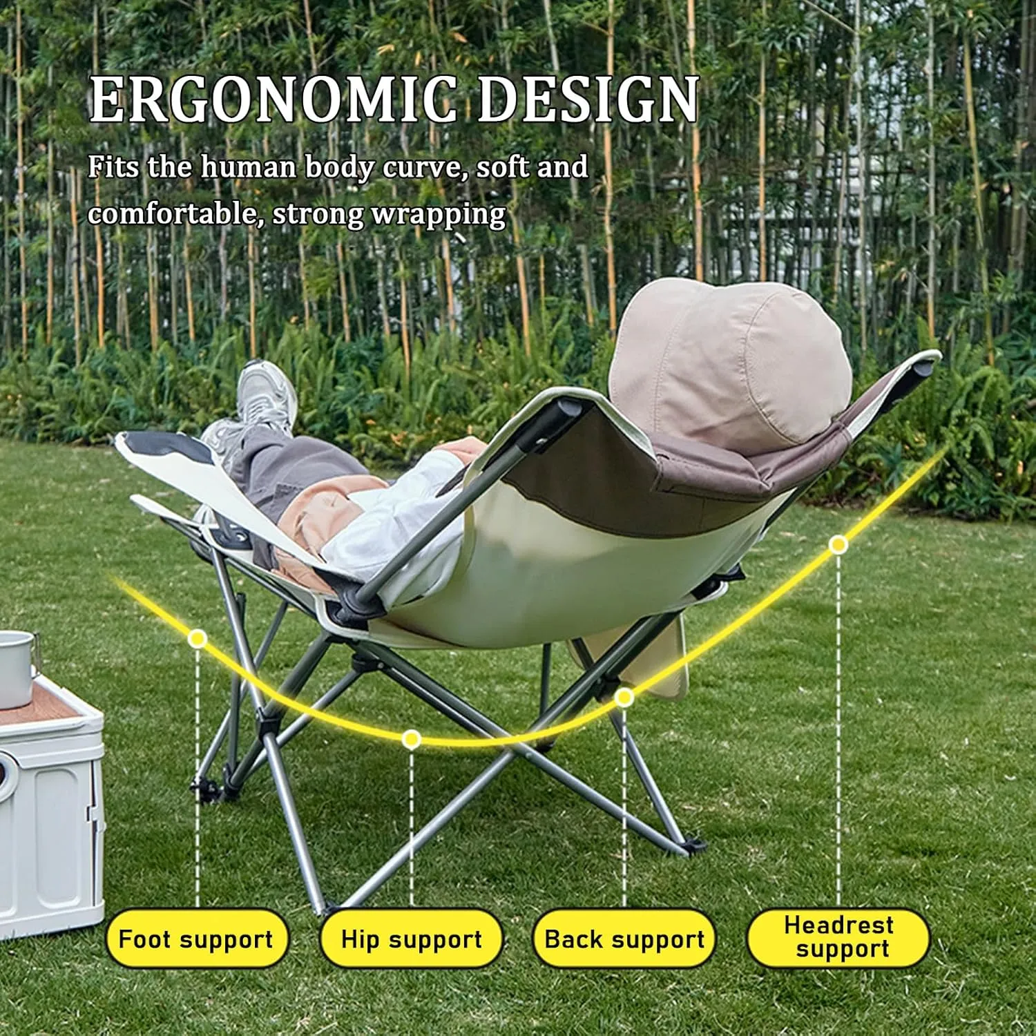 Folding Camping Chair, 2 in 1 Portable Reclining Camp Chair with Detachable Footrest, Cup Holders & Side Pocket, Carry Bag, Portable Lounge Chair for Outdoor Hiking Fishing,Orange B (Green One Size)