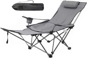 Folding Camping Chair, 2 in 1 Portable Reclining Camp Chair with Detachable Footrest, Cup Holders & Side Pocket, Carry Bag, Portable Lounge Chair for Outdoor Hiking Fishing,Orange B (Green One Size)
