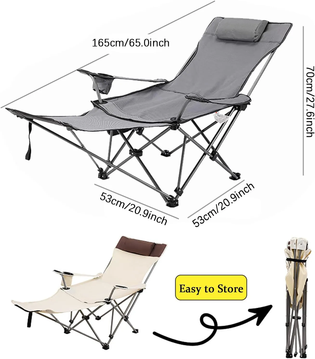 Folding Camping Chair, 2 in 1 Portable Reclining Camp Chair with Detachable Footrest, Cup Holders & Side Pocket, Carry Bag, Portable Lounge Chair for Outdoor Hiking Fishing,Orange B (Green One Size)