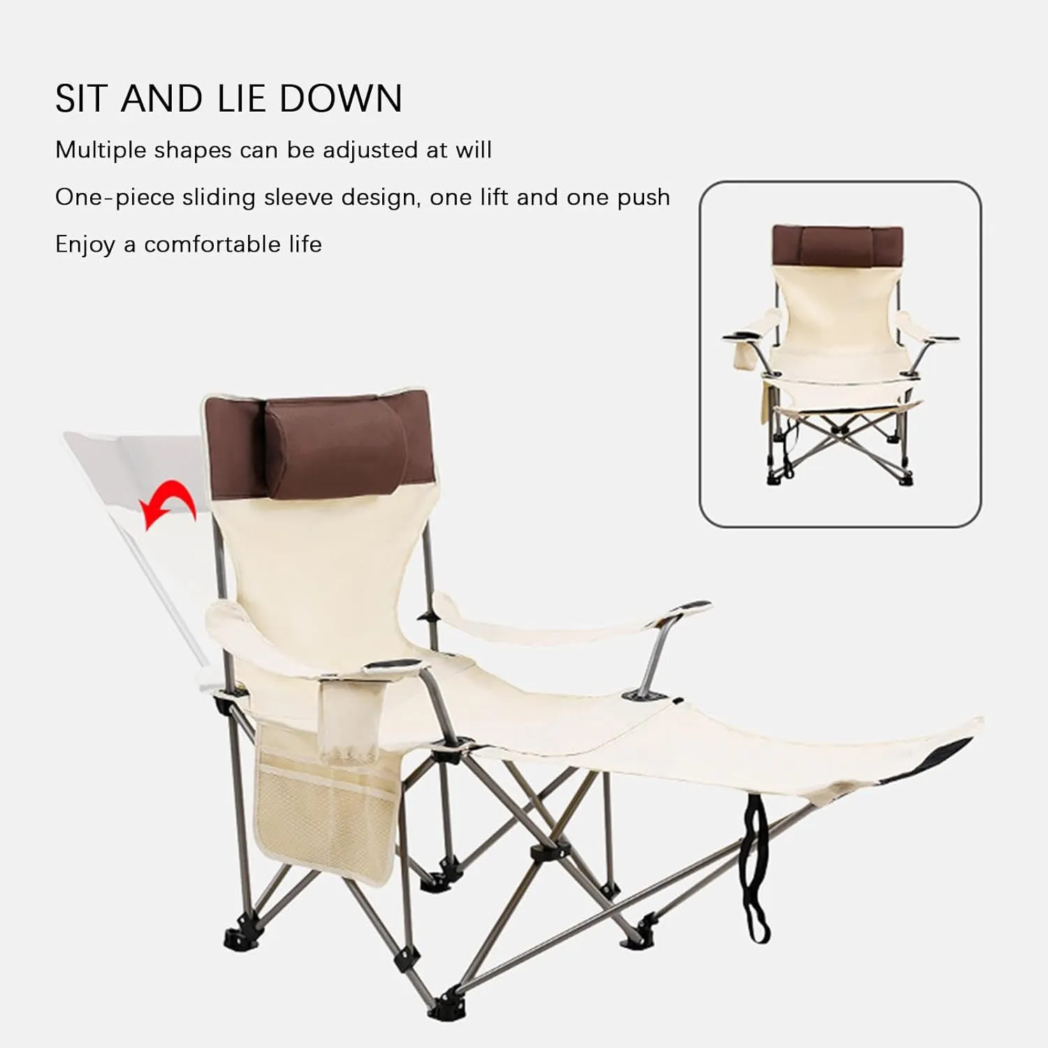 Folding Camping Chair, 2 in 1 Portable Reclining Camp Chair with Detachable Footrest, Cup Holders & Side Pocket, Carry Bag, Portable Lounge Chair for Outdoor Hiking Fishing,Orange B (Green One Size)