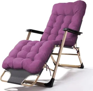 Folding Reclining Chair, Adjustable Office & Terrace Lounge Chair, Portable Camping Sun Lounger with Lake Blue Cotton Pad(Chair Purple Cotton Pad)