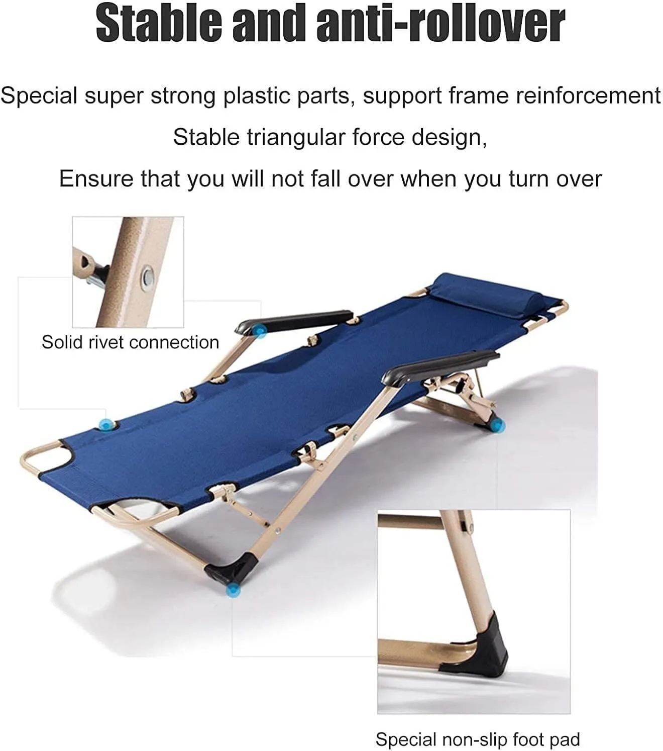 Folding Reclining Chair, Adjustable Office & Terrace Lounge Chair, Portable Camping Sun Lounger with Lake Blue Cotton Pad(Chair Purple Cotton Pad)