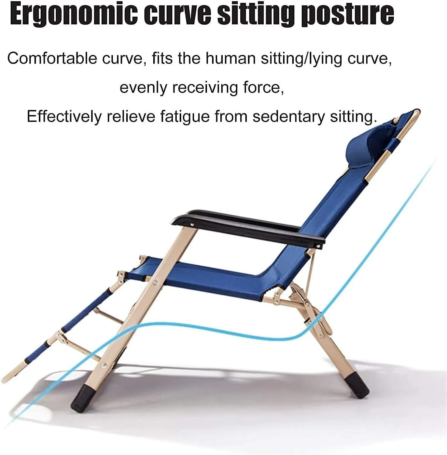 Folding Reclining Chair, Adjustable Office & Terrace Lounge Chair, Portable Camping Sun Lounger with Lake Blue Cotton Pad(Chair Purple Cotton Pad)
