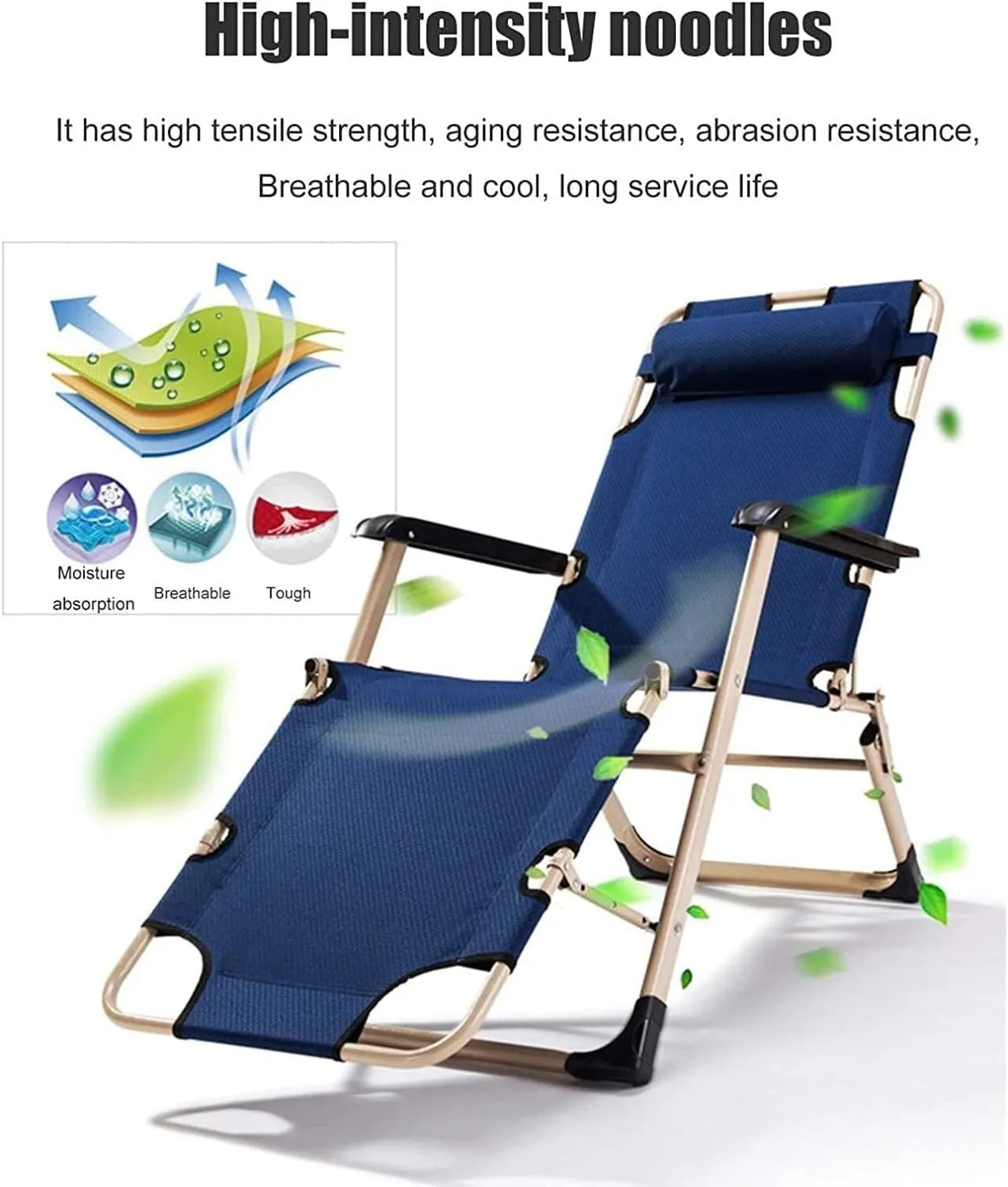 Folding Reclining Chair, Adjustable Office & Terrace Lounge Chair, Portable Camping Sun Lounger with Lake Blue Cotton Pad(Chair Purple Cotton Pad)