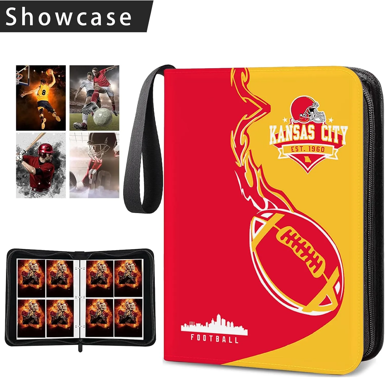 Football Card Loose-Leaf Binder, Trading Card Holder Protector, 4 Pockets Holds 400 Cards, Removable Sleeve Card Storage Album, Teen Gift for Boys and Girls (KC, 400)