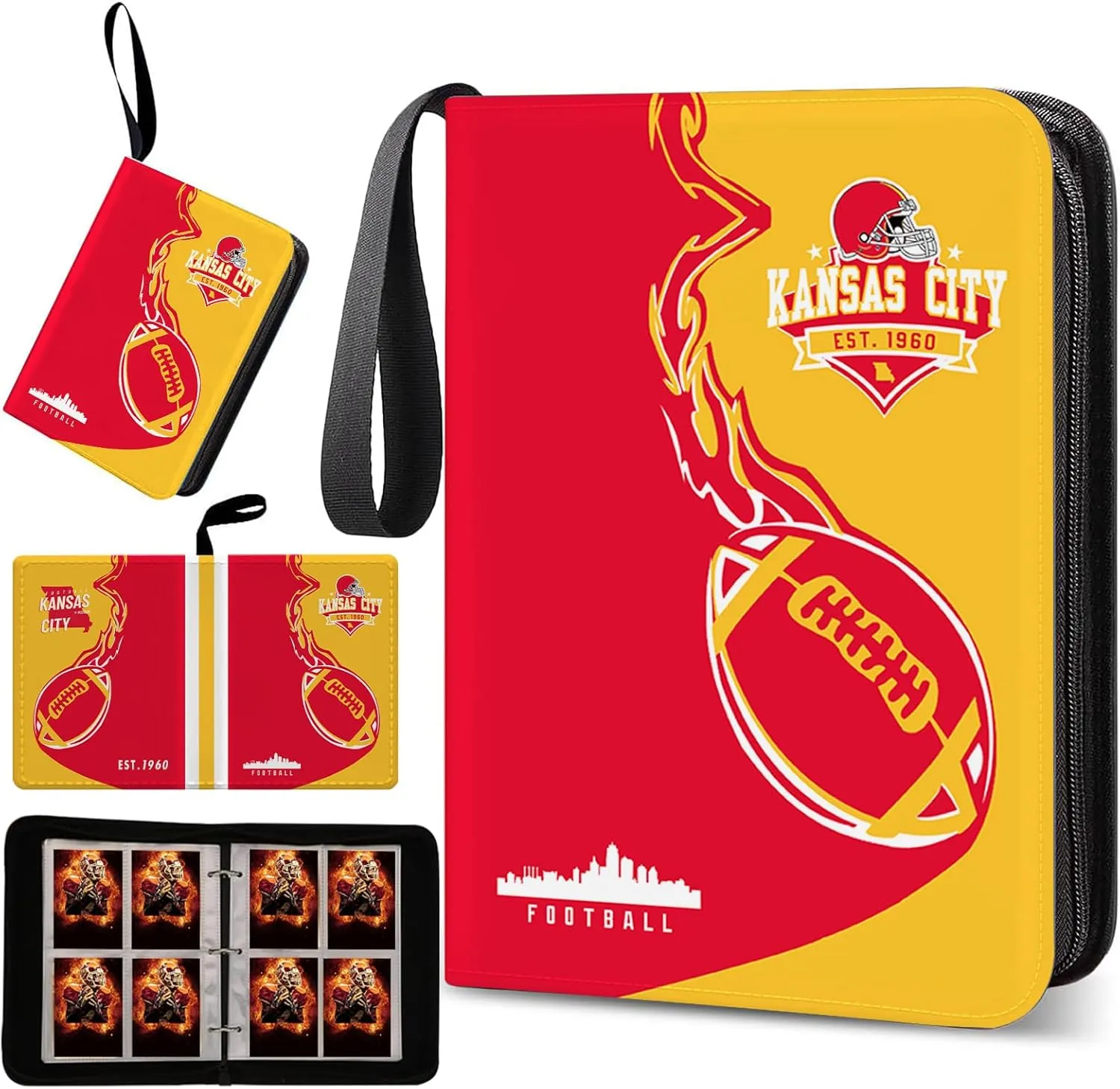 Football Card Loose-Leaf Binder, Trading Card Holder Protector, 4 Pockets Holds 400 Cards, Removable Sleeve Card Storage Album, Teen Gift for Boys and Girls (KC, 400)