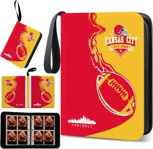 Football Card Loose-Leaf Binder, Trading Card Holder Protector, 4 Pockets Holds 400 Cards, Removable Sleeve Card Storage Album, Teen Gift for Boys and Girls (KC, 400)