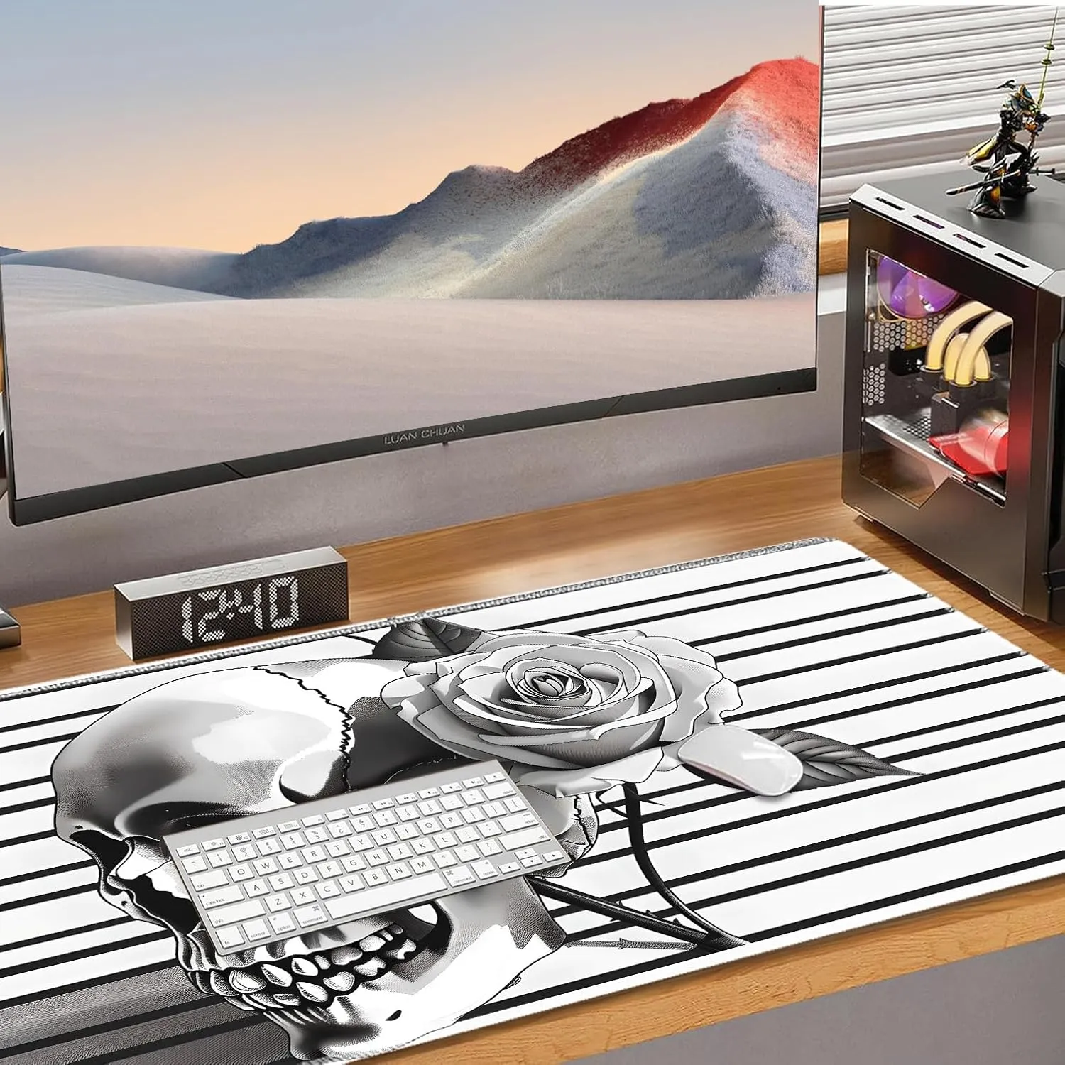 for MTG Playmat Non-Slip Rubber Play Mat with Storage Bag Combination, Ideal for Card Game Lovers TCG Play Mat, Black and White Skull