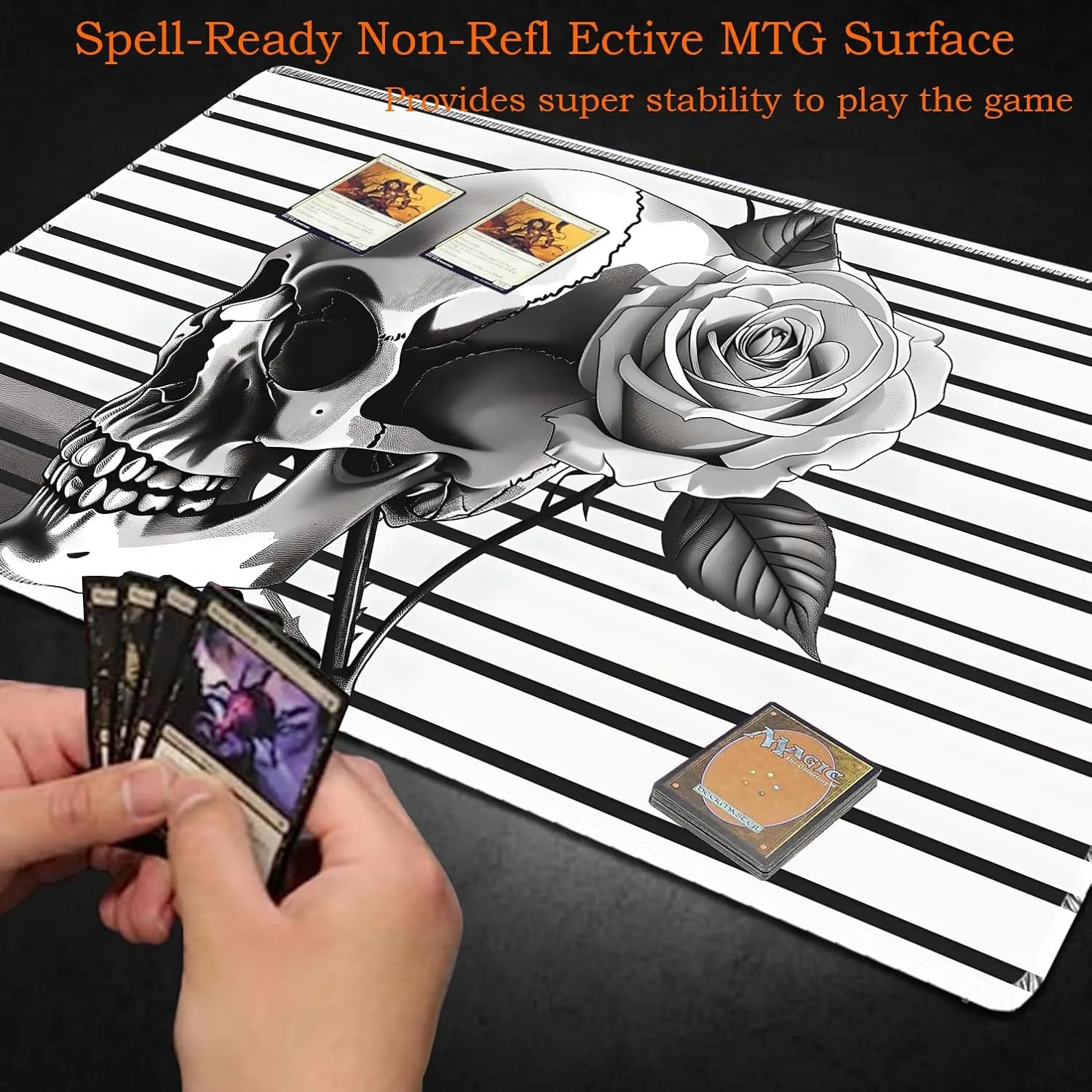 for MTG Playmat Non-Slip Rubber Play Mat with Storage Bag Combination, Ideal for Card Game Lovers TCG Play Mat, Black and White Skull