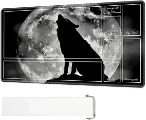 for MTG Playmat with Zones, Wolf Howling Moon Magic Playmat, 28x16 inch Stylish for TCG Card Game Play Mat, Non-Slip Rubber Sole with Playmat Storage Bag, Multipurpose Gaming Playmat