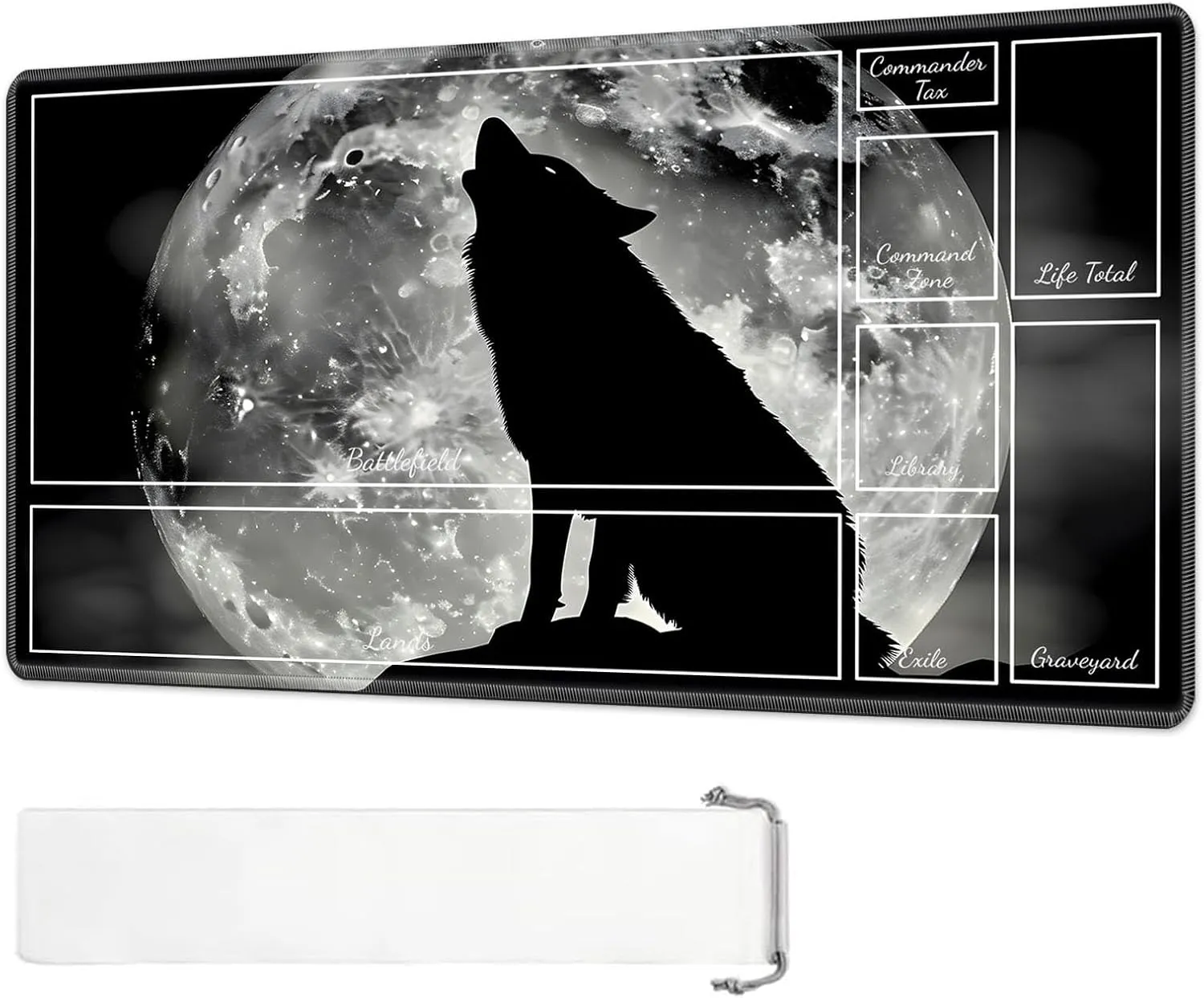 for MTG Playmat with Zones, Wolf Howling Moon Magic Playmat, 28x16 inch Stylish for TCG Card Game Play Mat, Non-Slip Rubber Sole with Playmat Storage Bag, Multipurpose Gaming Playmat