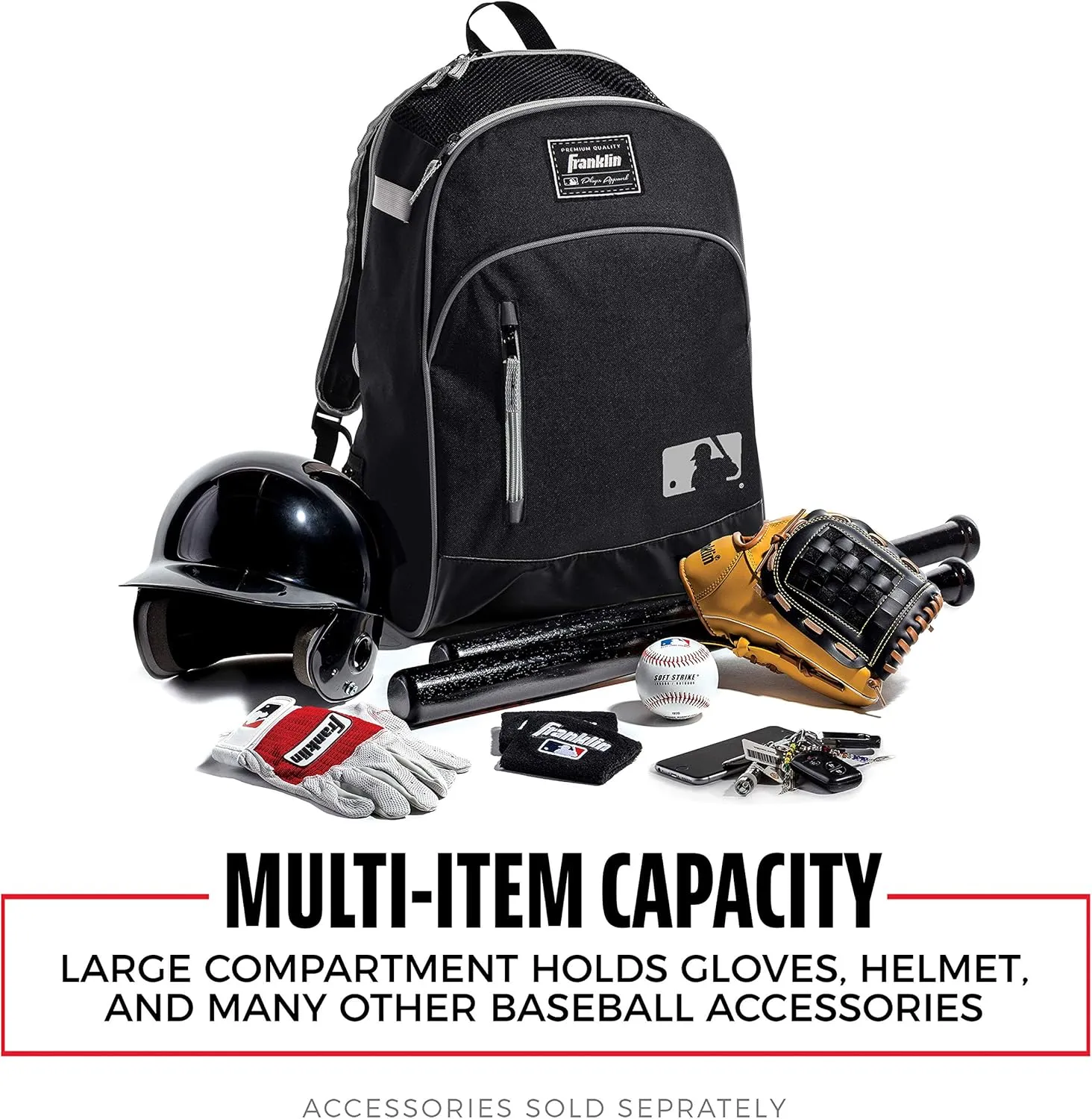 Franklin Sports Kids MLB Baseball Batpack Bag - Youth Baseball, Softball   Teeball Backpack - Sports Equipment Bag for Kids   Toddlers - Holds (2) Teeball   Baseball Bats   Includes Fence Hook