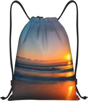 Funky Drawstring Bags Beautiful Sunrise Ocean print Sport Gym Sack for Fitness Yoga Travel Water-Resistant