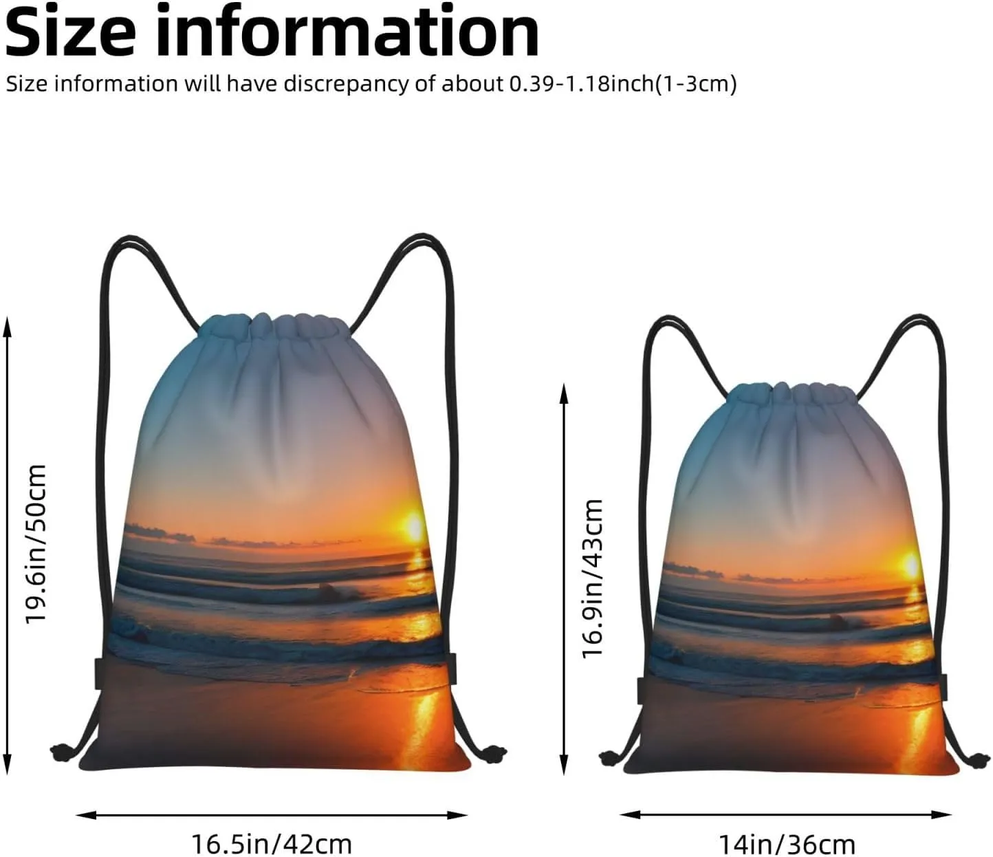 Funky Drawstring Bags Beautiful Sunrise Ocean print Sport Gym Sack for Fitness Yoga Travel Water-Resistant