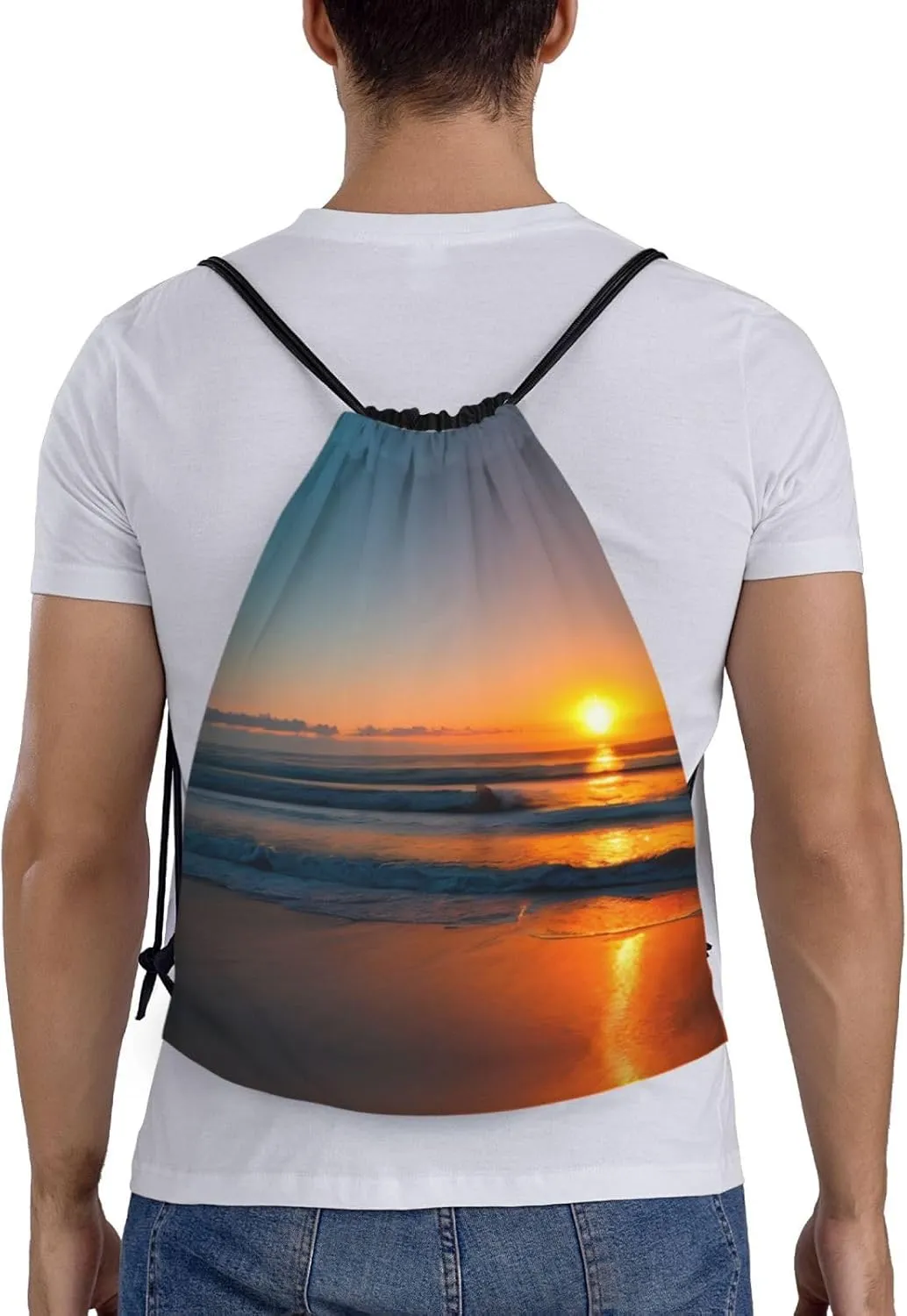 Funky Drawstring Bags Beautiful Sunrise Ocean print Sport Gym Sack for Fitness Yoga Travel Water-Resistant