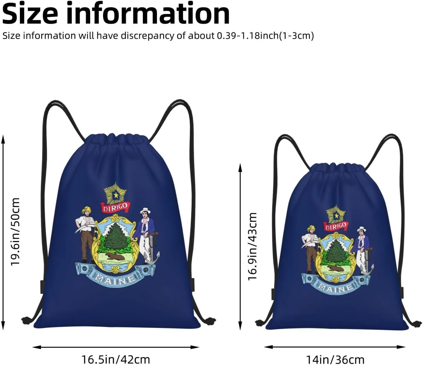 Funky Drawstring Bags Maine State Flag print Sport Gym Sack for Fitness Yoga Travel Water-Resistant