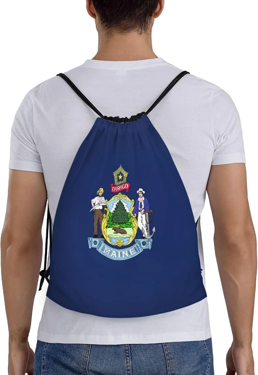 Funky Drawstring Bags Maine State Flag print Sport Gym Sack for Fitness Yoga Travel Water-Resistant
