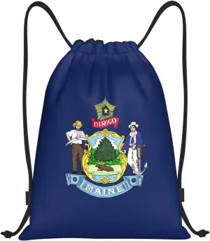 Funky Drawstring Bags Maine State Flag print Sport Gym Sack for Fitness Yoga Travel Water-Resistant