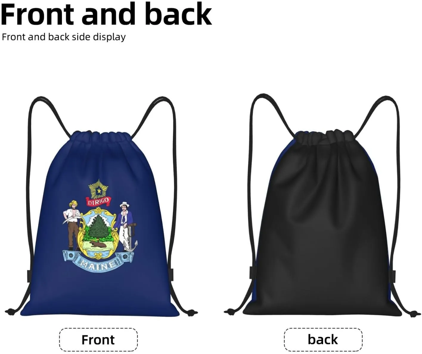 Funky Drawstring Bags Maine State Flag print Sport Gym Sack for Fitness Yoga Travel Water-Resistant