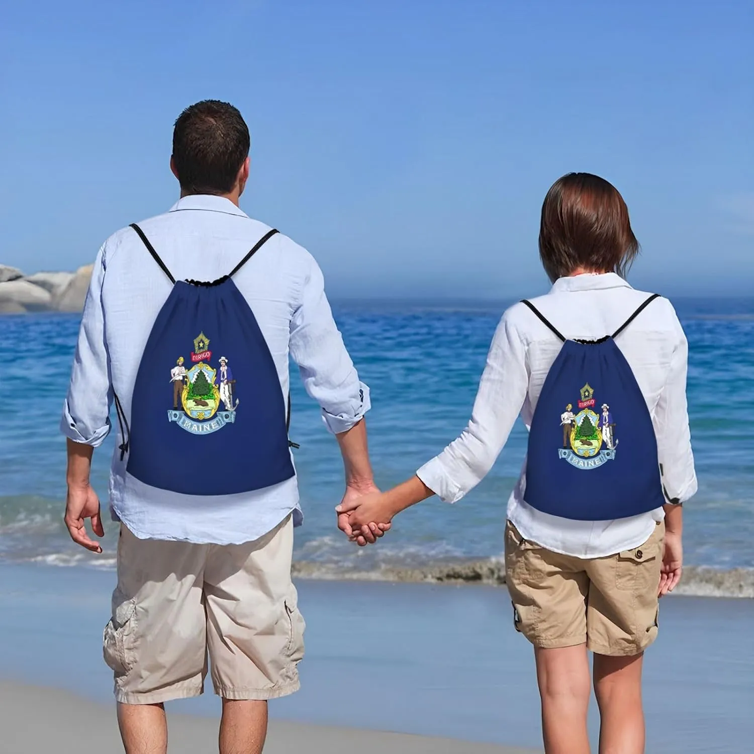 Funky Drawstring Bags Maine State Flag print Sport Gym Sack for Fitness Yoga Travel Water-Resistant