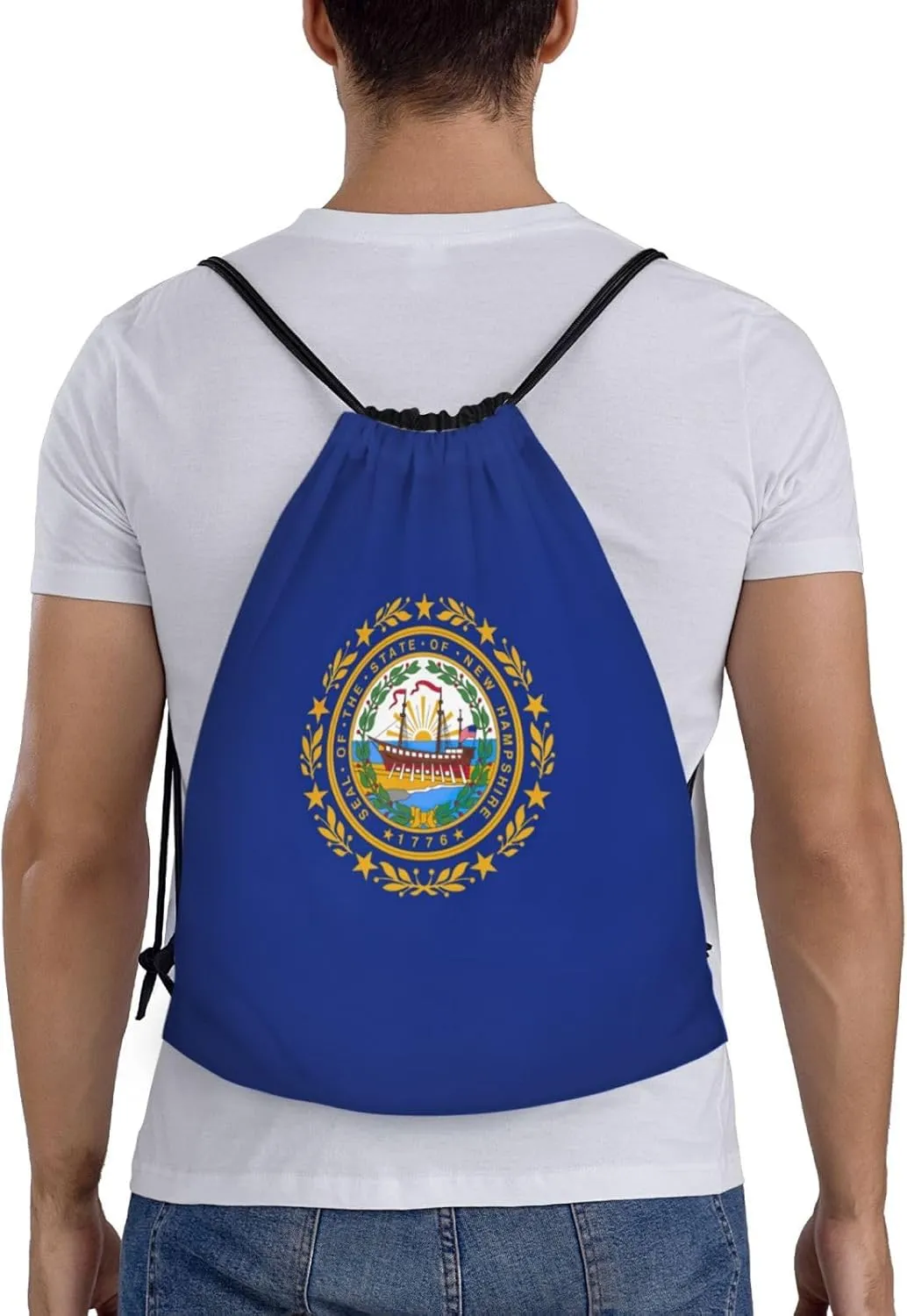 Funky Drawstring Bags New Hampshire state flag print Sport Gym Sack for Fitness Yoga Travel Water-Resistant