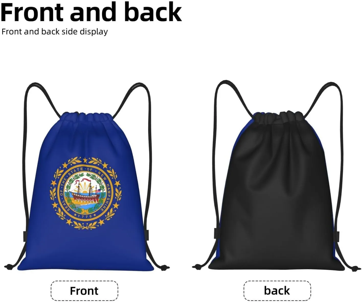 Funky Drawstring Bags New Hampshire state flag print Sport Gym Sack for Fitness Yoga Travel Water-Resistant