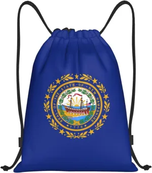 Funky Drawstring Bags New Hampshire state flag print Sport Gym Sack for Fitness Yoga Travel Water-Resistant