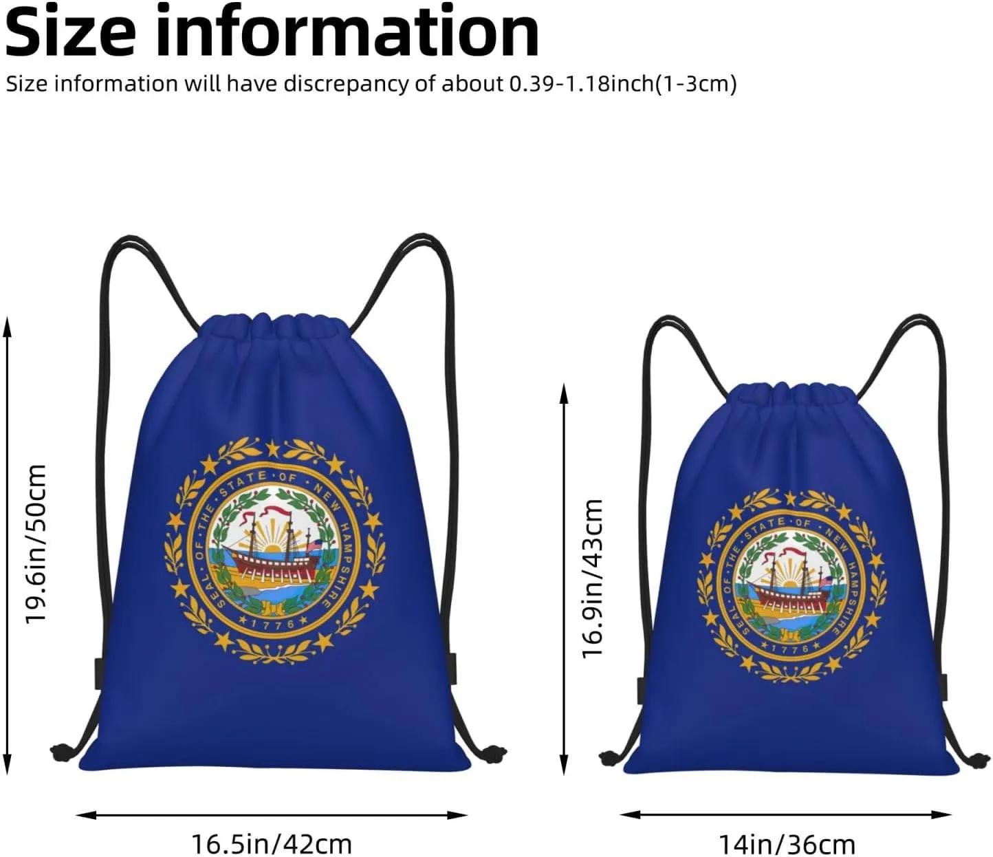 Funky Drawstring Bags New Hampshire state flag print Sport Gym Sack for Fitness Yoga Travel Water-Resistant