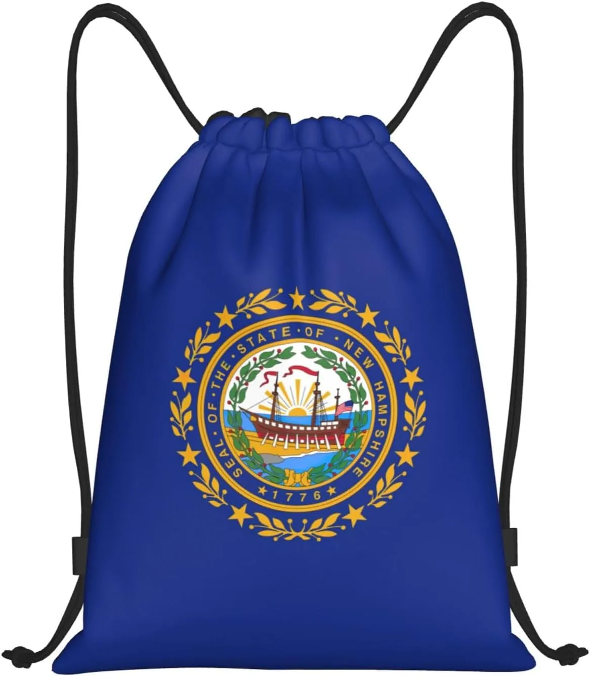 Funky Drawstring Bags New Hampshire state flag print Sport Gym Sack for Fitness Yoga Travel Water-Resistant