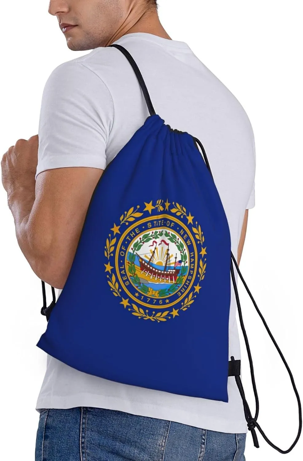 Funky Drawstring Bags New Hampshire state flag print Sport Gym Sack for Fitness Yoga Travel Water-Resistant