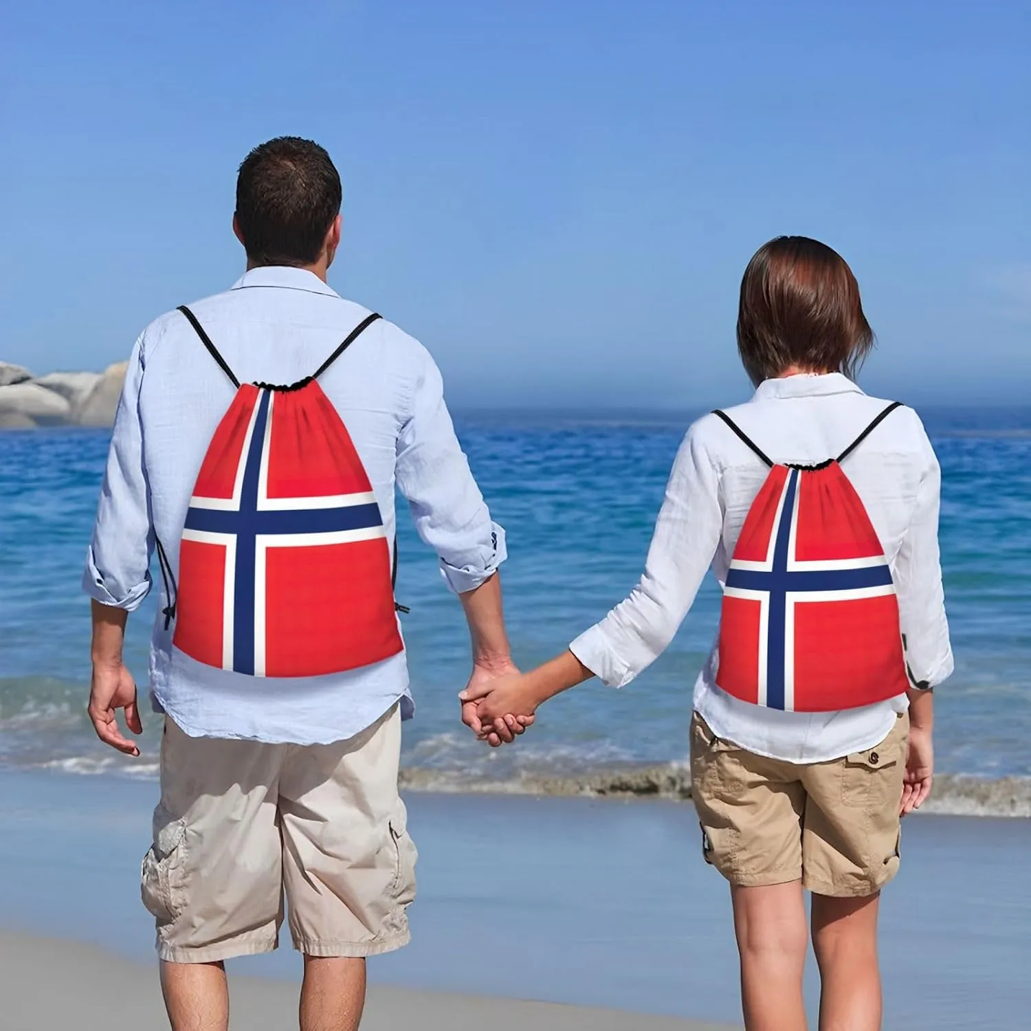 Funky Drawstring Bags Norwegian flag print Sport Gym Sack for Fitness Yoga Travel Water-Resistant