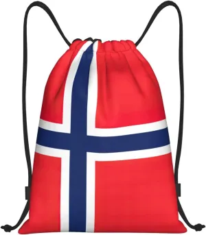 Funky Drawstring Bags Norwegian flag print Sport Gym Sack for Fitness Yoga Travel Water-Resistant