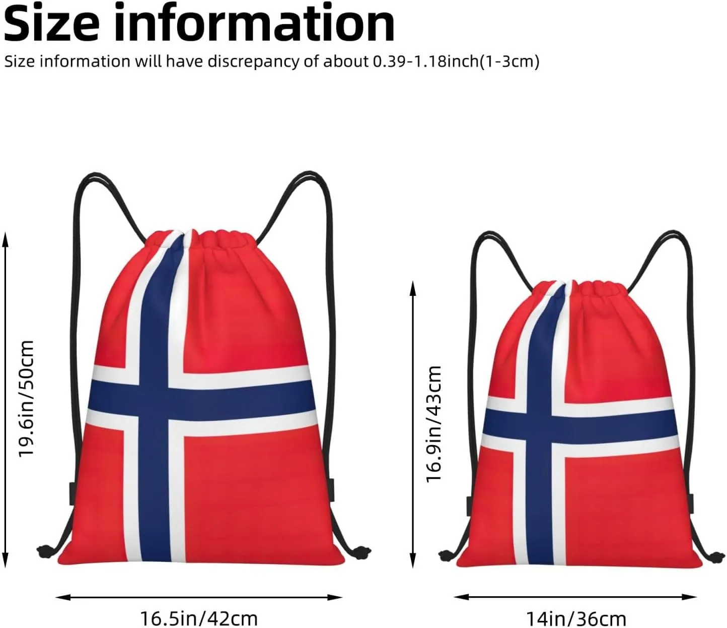 Funky Drawstring Bags Norwegian flag print Sport Gym Sack for Fitness Yoga Travel Water-Resistant