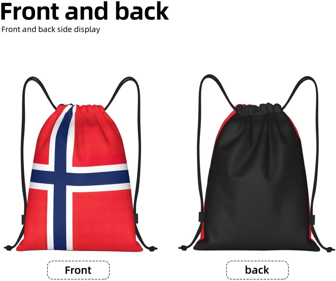 Funky Drawstring Bags Norwegian flag print Sport Gym Sack for Fitness Yoga Travel Water-Resistant