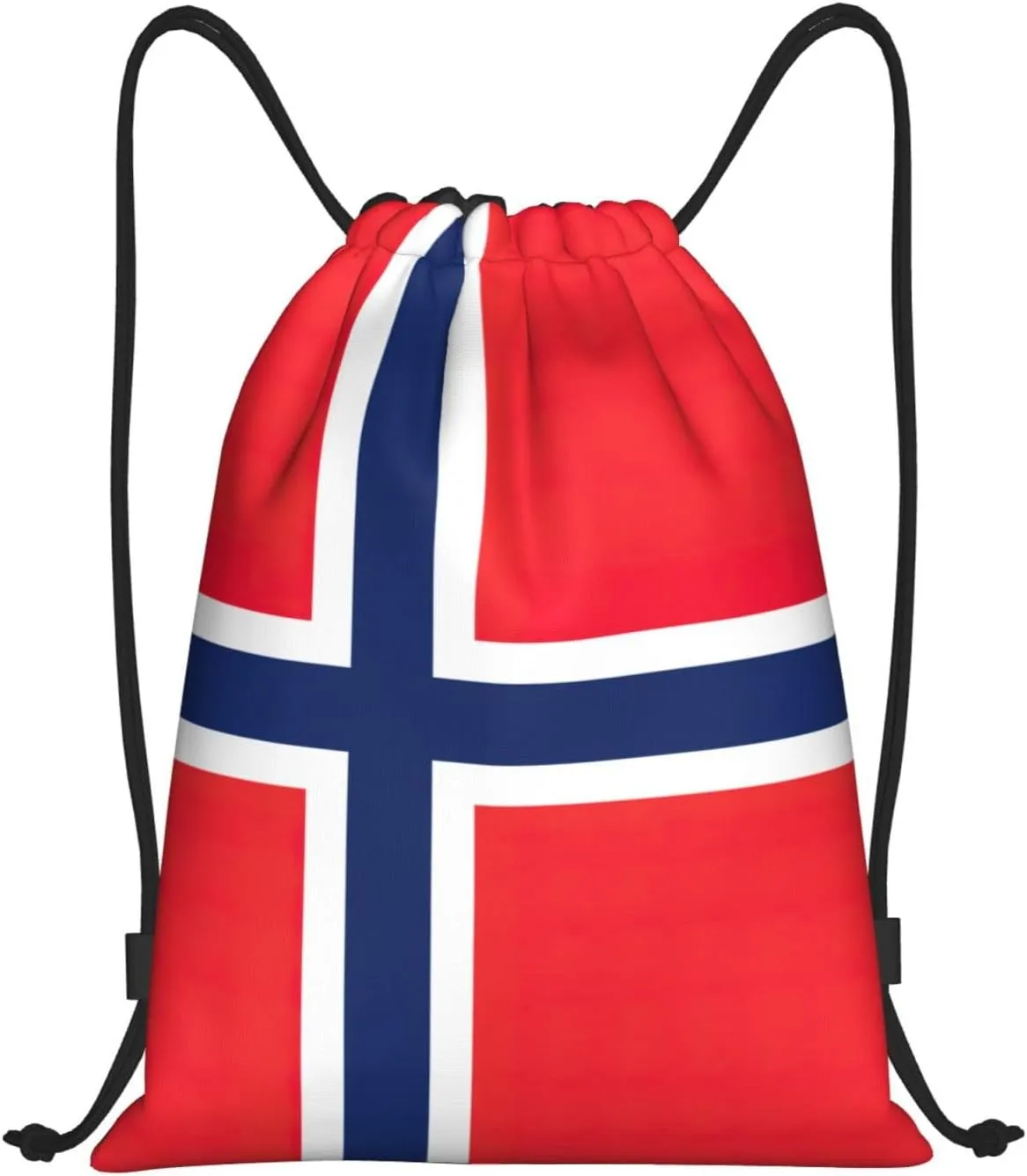 Funky Drawstring Bags Norwegian flag print Sport Gym Sack for Fitness Yoga Travel Water-Resistant