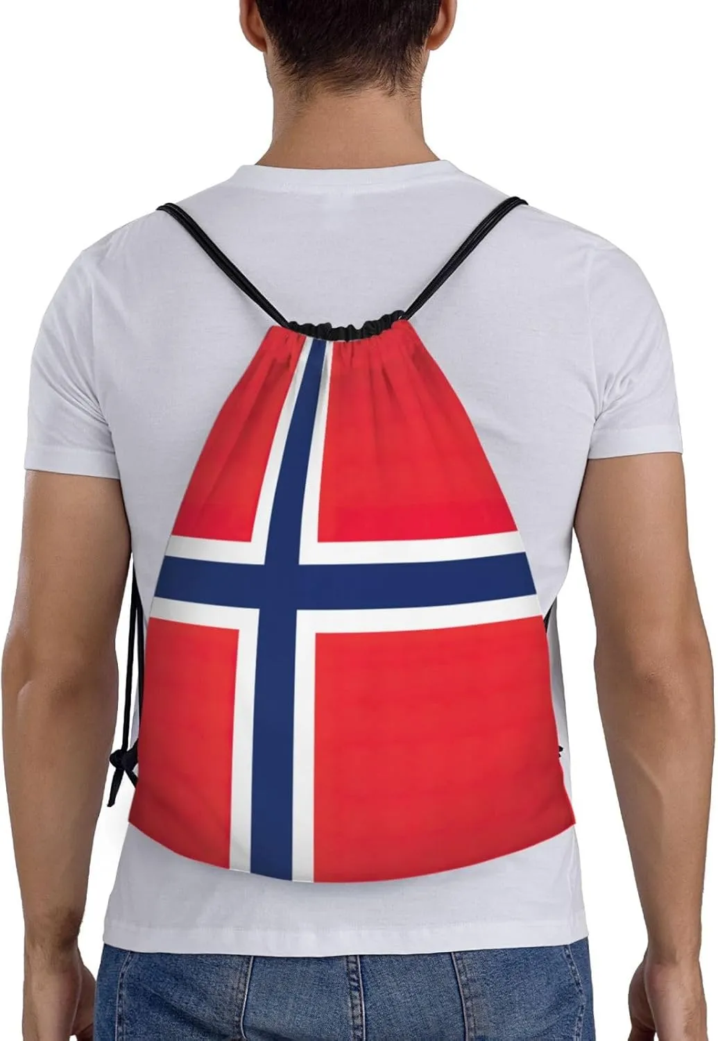 Funky Drawstring Bags Norwegian flag print Sport Gym Sack for Fitness Yoga Travel Water-Resistant