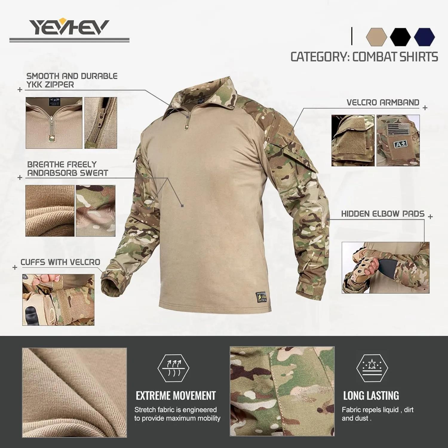 G3 Camouflage Shirt with Elbow Pads for Men Tactical Hunting Uniform Paintball Gear