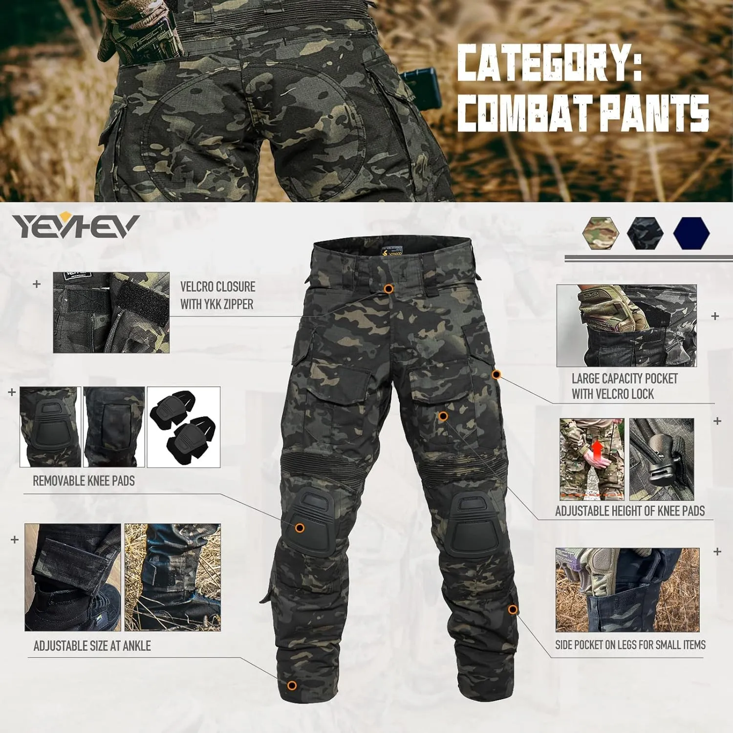 G3 Combat Pants Tactical Trousers Military Apparel Camouflage Clothing Paintball Gear with Knee Pads for Men