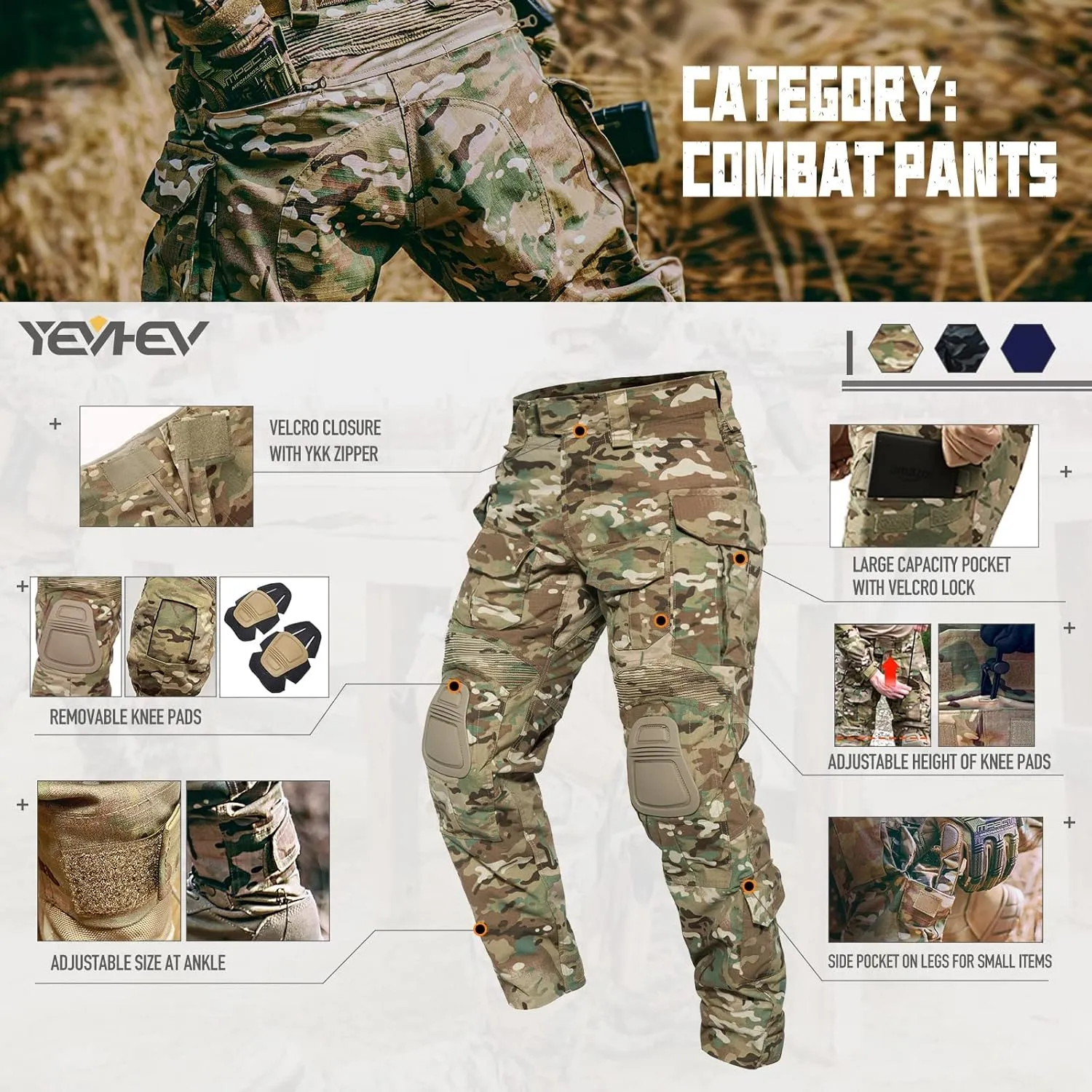 G3 Combat Pants Tactical Trousers Military Apparel Camouflage Clothing Paintball Gear with Knee Pads for Men