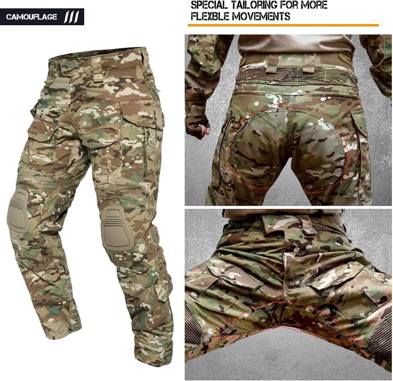 G3 Combat Pants Tactical Trousers Military Apparel Camouflage Clothing Paintball Gear with Knee Pads for Men