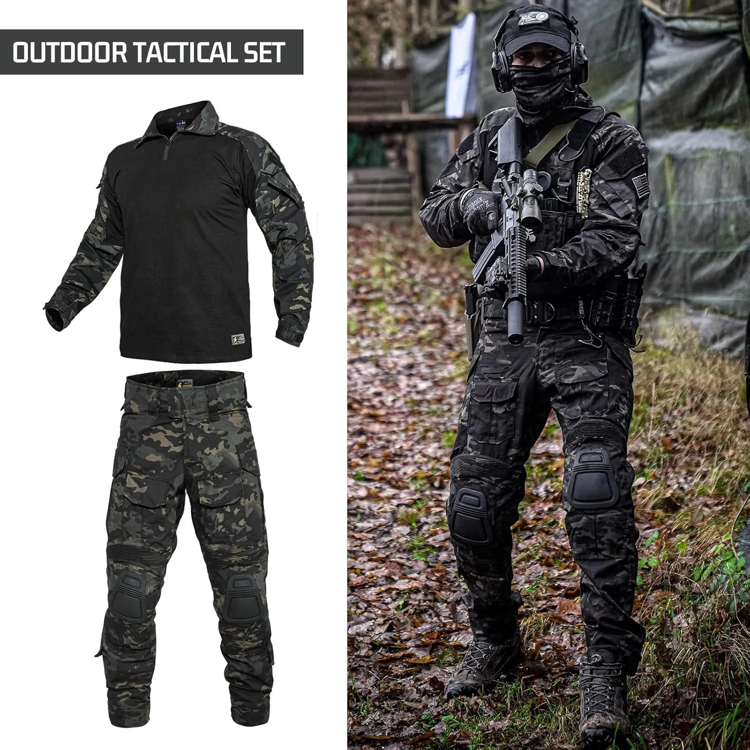 G3 Combat Suit Military Apparel Set Tactical Camouflage Clothing Hunting Uniform Paintball Gear with Knee Pads for Men