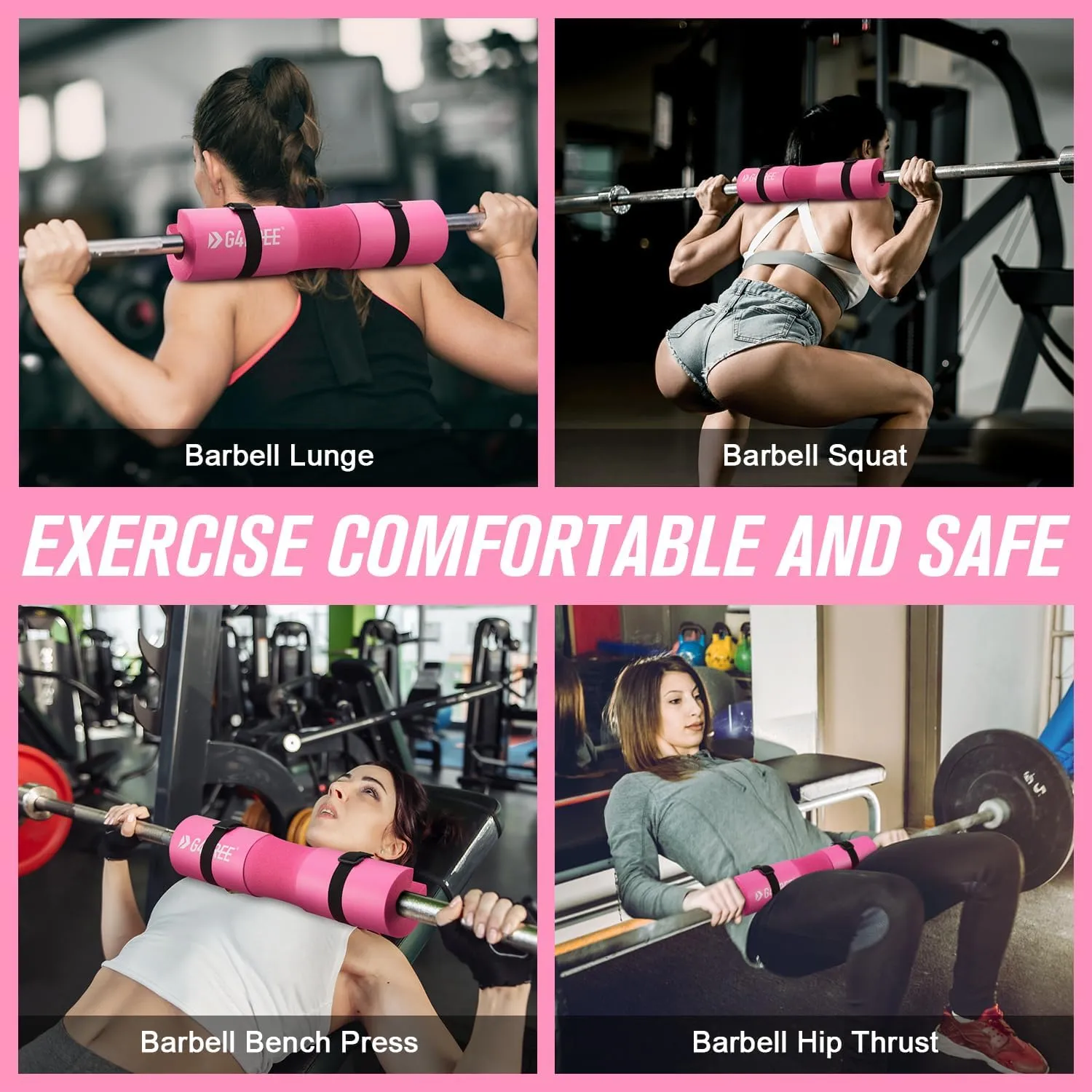G4Free 9Pcs Barbell Pad Set for Squat, Hip Thrusts, Lunges, Leg day, Standard Olympic Bars with 2 Gym Ankle Safety Straps, 3 Hip Resistance Bands, 2 Lifting Strap, Barbell Pad, and Carry Bag