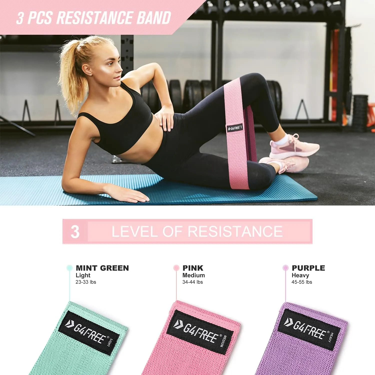 G4Free 9Pcs Barbell Pad Set for Squat, Hip Thrusts, Lunges, Leg day, Standard Olympic Bars with 2 Gym Ankle Safety Straps, 3 Hip Resistance Bands, 2 Lifting Strap, Barbell Pad, and Carry Bag