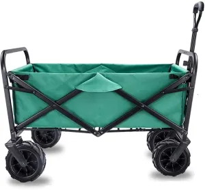 Garden Cart Foldable Pull Wagon Hand Cart Garden Transport Cart Folding Camping Cart with Lining4 Wheeled Foldable Festival Trolley