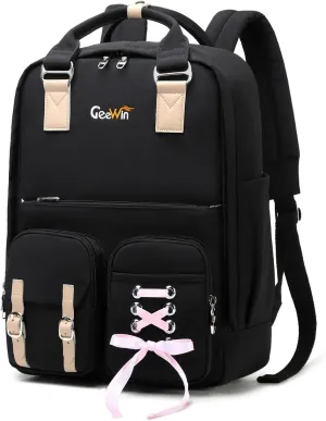 GeeWin Backpack for Girls, Waterproof Cute Kawaii Children Backpack for School, Kids Backpack Girls Backpacks Elementary Bookbags Middle School Bags Women Casual Travel Daypacks (Black)