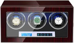 GeRRiT Automatic Watch Winder 3 Watch Winder Box Piano Finish LCD Touch Display Screen Adjustable Watch Pads LED Lighting Watch Winder