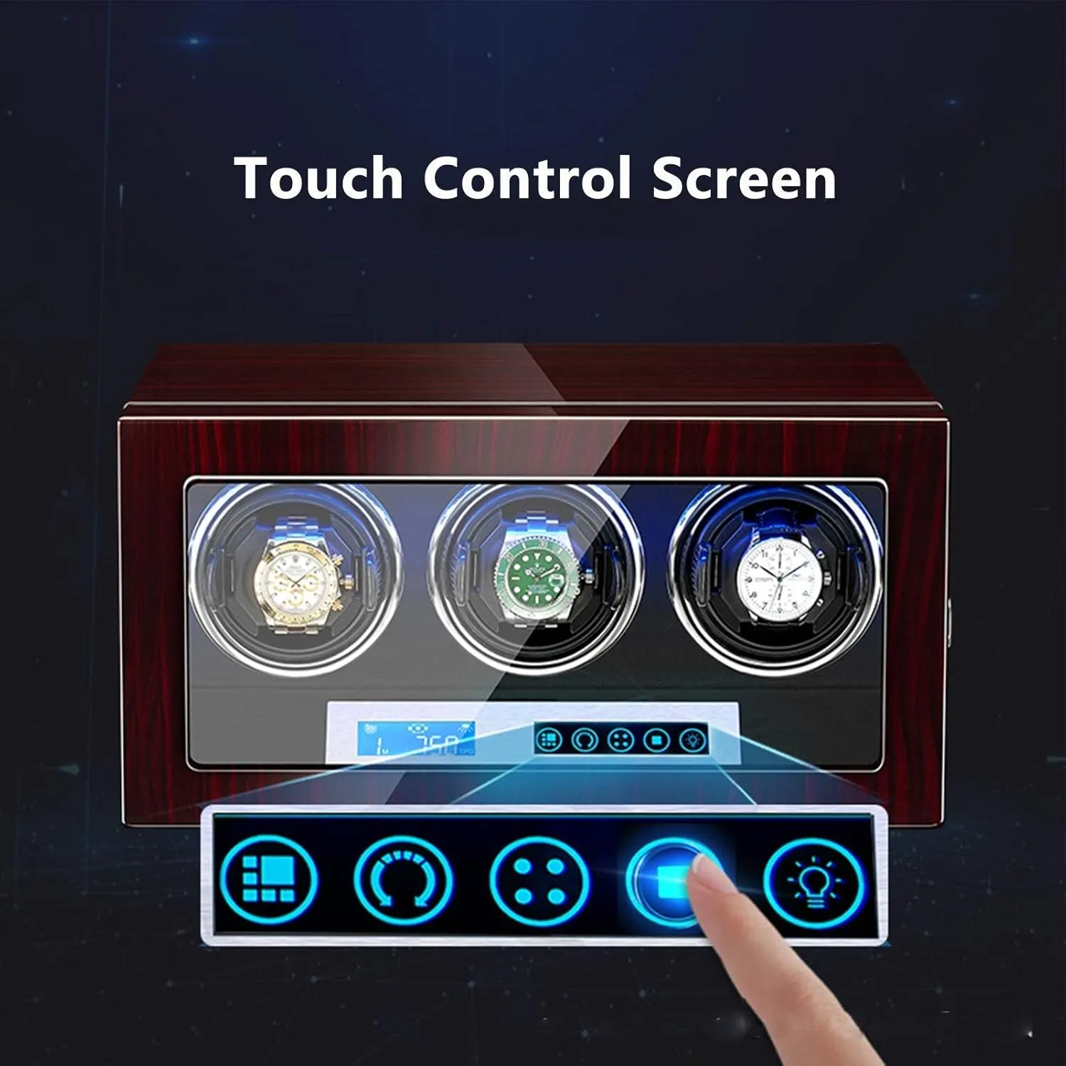GeRRiT Automatic Watch Winder 3 Watch Winder Box Piano Finish LCD Touch Display Screen Adjustable Watch Pads LED Lighting Watch Winder