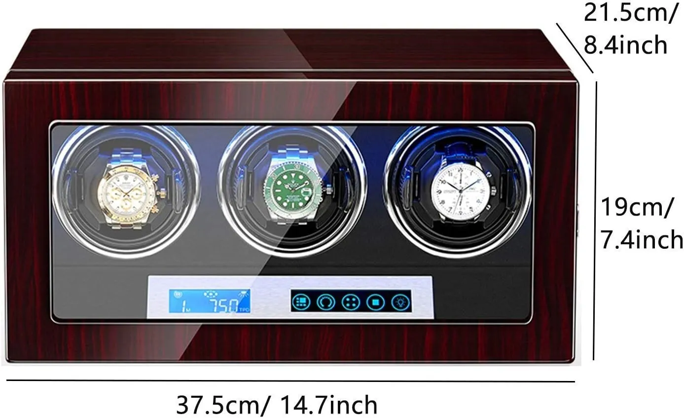 GeRRiT Automatic Watch Winder 3 Watch Winder Box Piano Finish LCD Touch Display Screen Adjustable Watch Pads LED Lighting Watch Winder