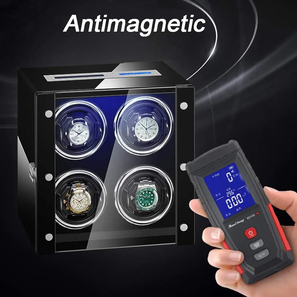 GeRRiT Watch Boxes 2/4/6/9 Watch Winder with LED Backlight, Remote Control, LCD Display, TDP Rotation Mode and Spring Loaded Adjustable Cushion Suitable for Men and Ladies Wrist Watch