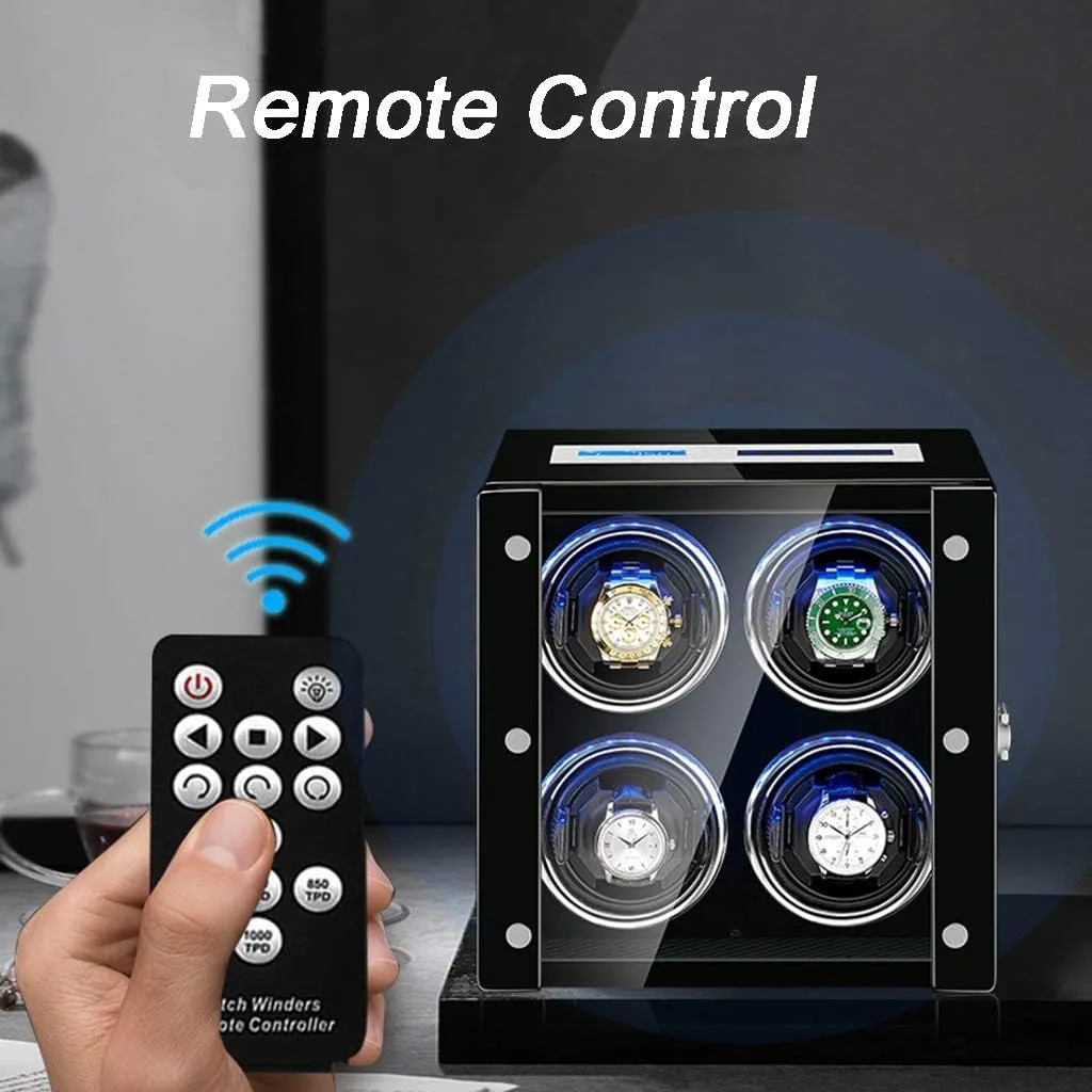 GeRRiT Watch Boxes 2/4/6/9 Watch Winder with LED Backlight, Remote Control, LCD Display, TDP Rotation Mode and Spring Loaded Adjustable Cushion Suitable for Men and Ladies Wrist Watch